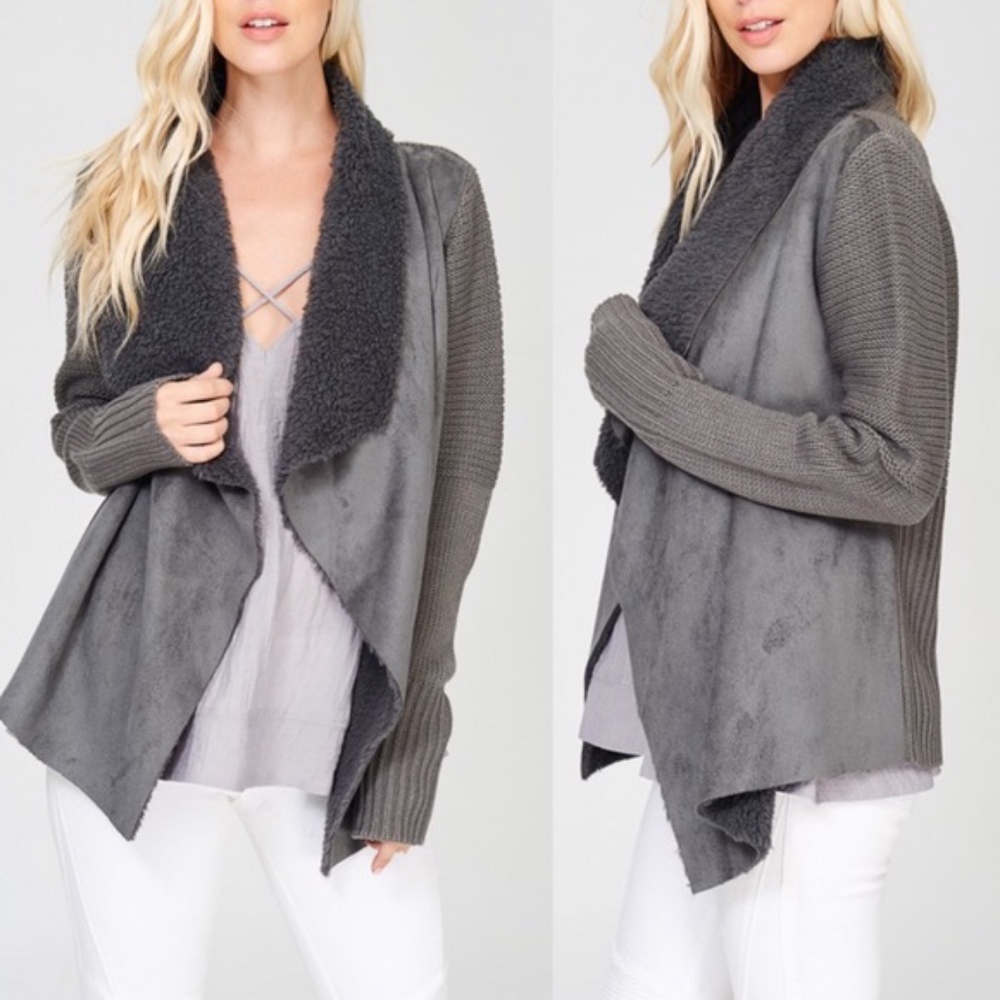 ALITA Suede Cardigan - CHARCOAL